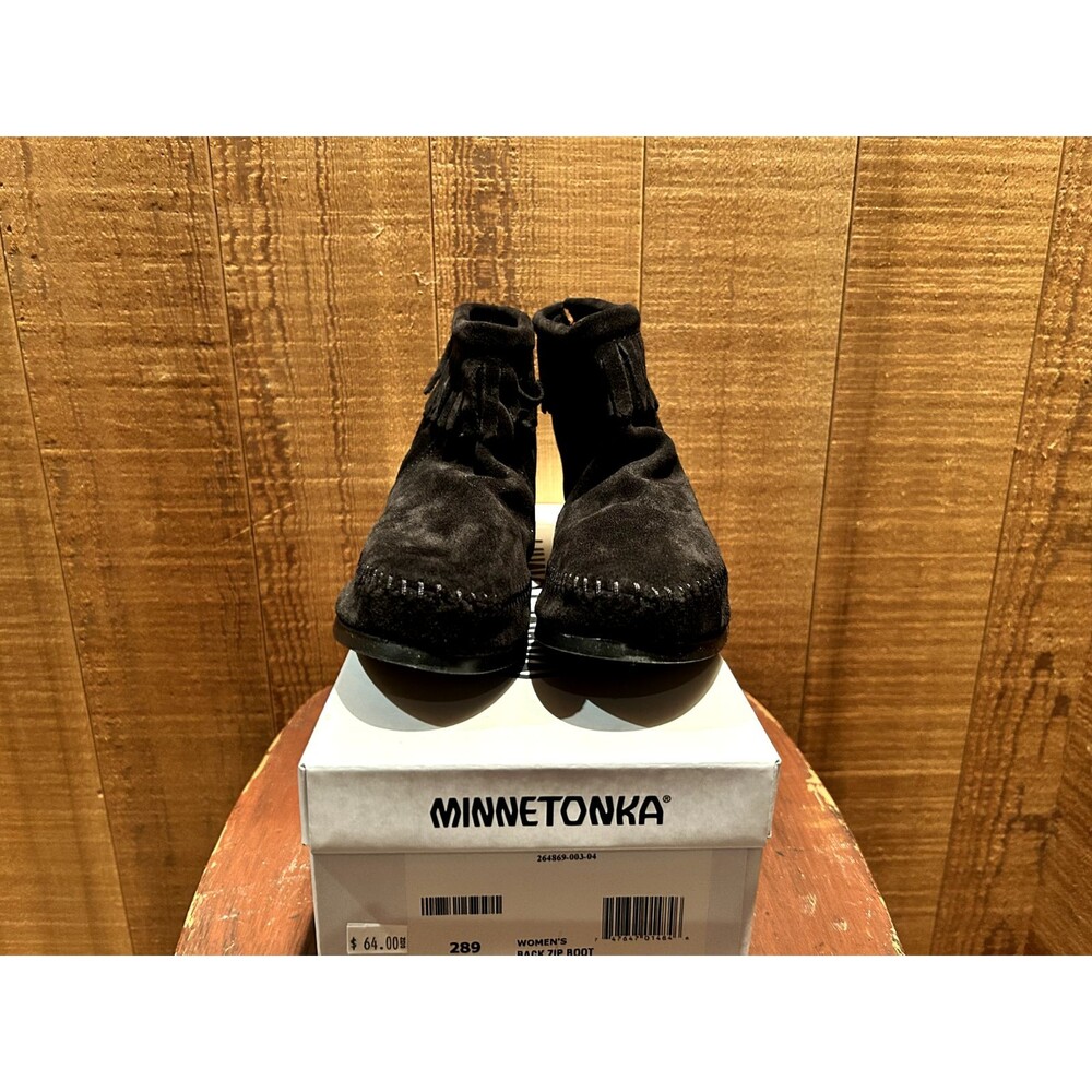 Minnetonka 289 Women's Moccasin Size US 7 Back Zip Boot Black Suede